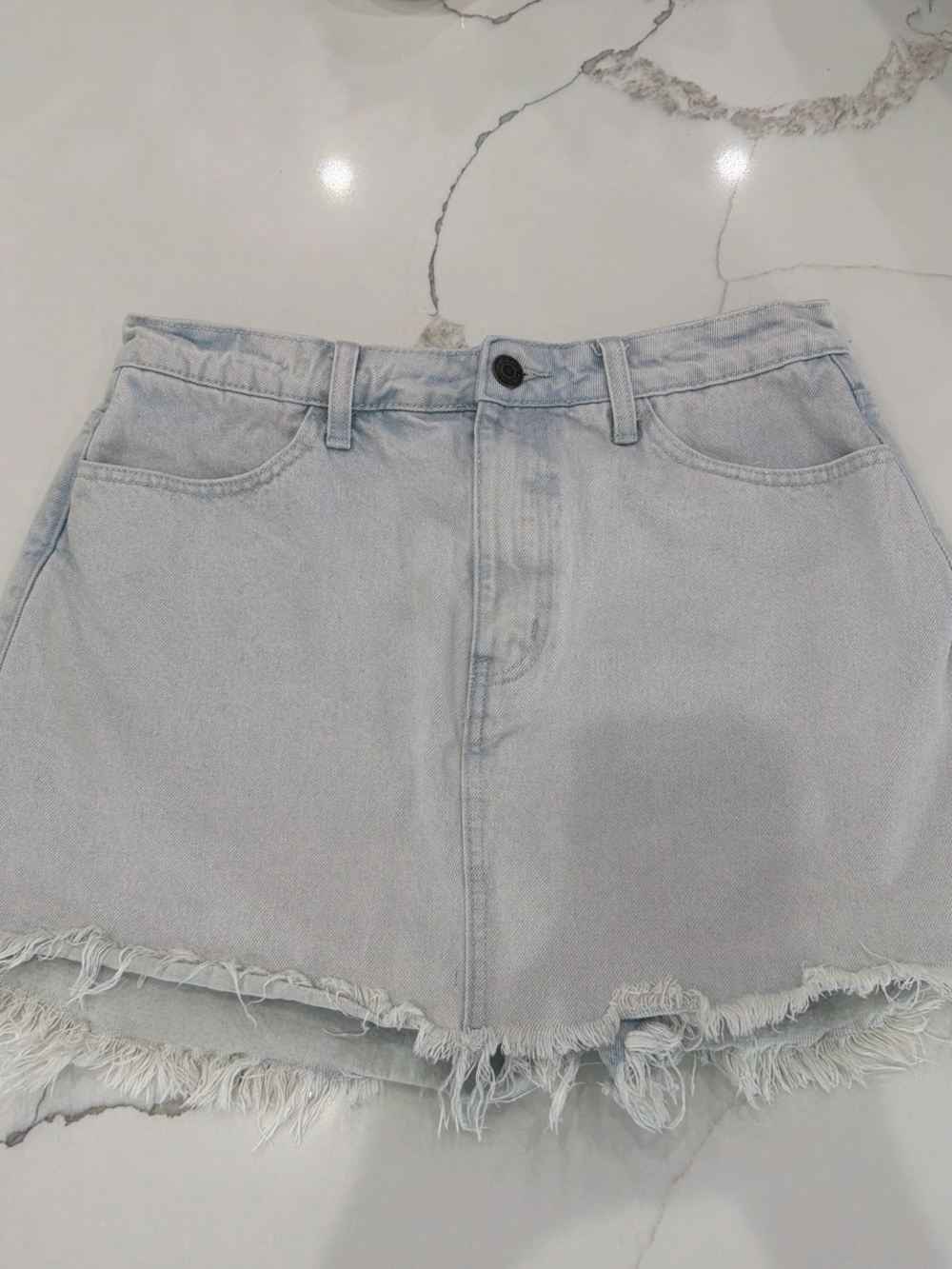 Show Me Your MuMu Light Blue Frayed Denim Skort
